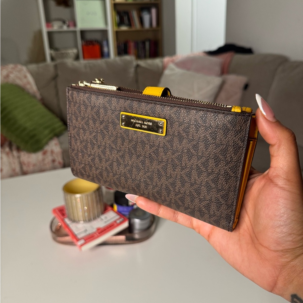 Michael Kors Brown Wallet with Yellow Accents